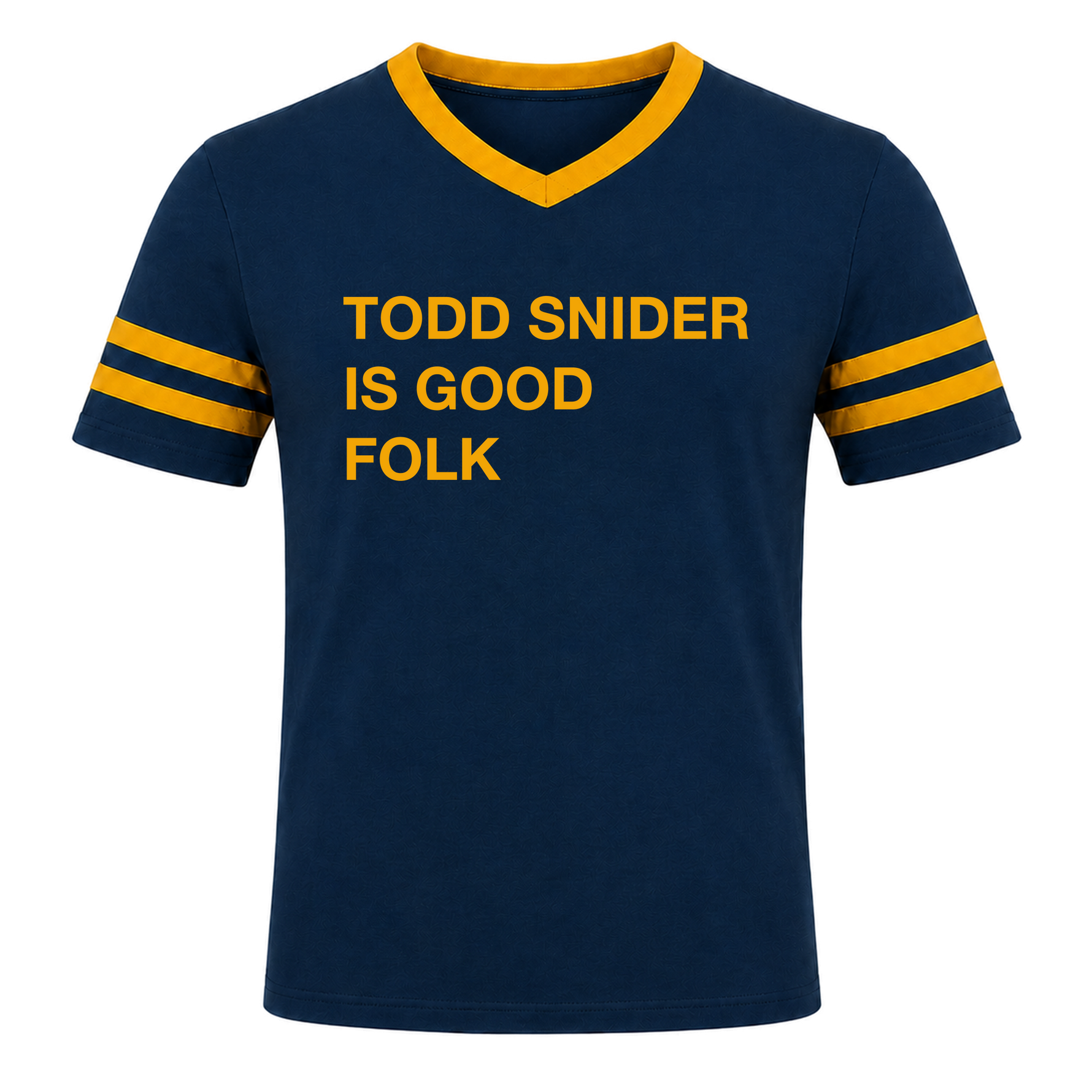 Todd Snider is Good Folk shirt, gold on navy