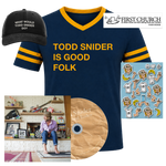 Good Folk Bundle with CD - What Would Todd Snider Do? hat, Todd Snider is Good Folk shirt, First Church sticker, magnet set and My Second Rodeo CD