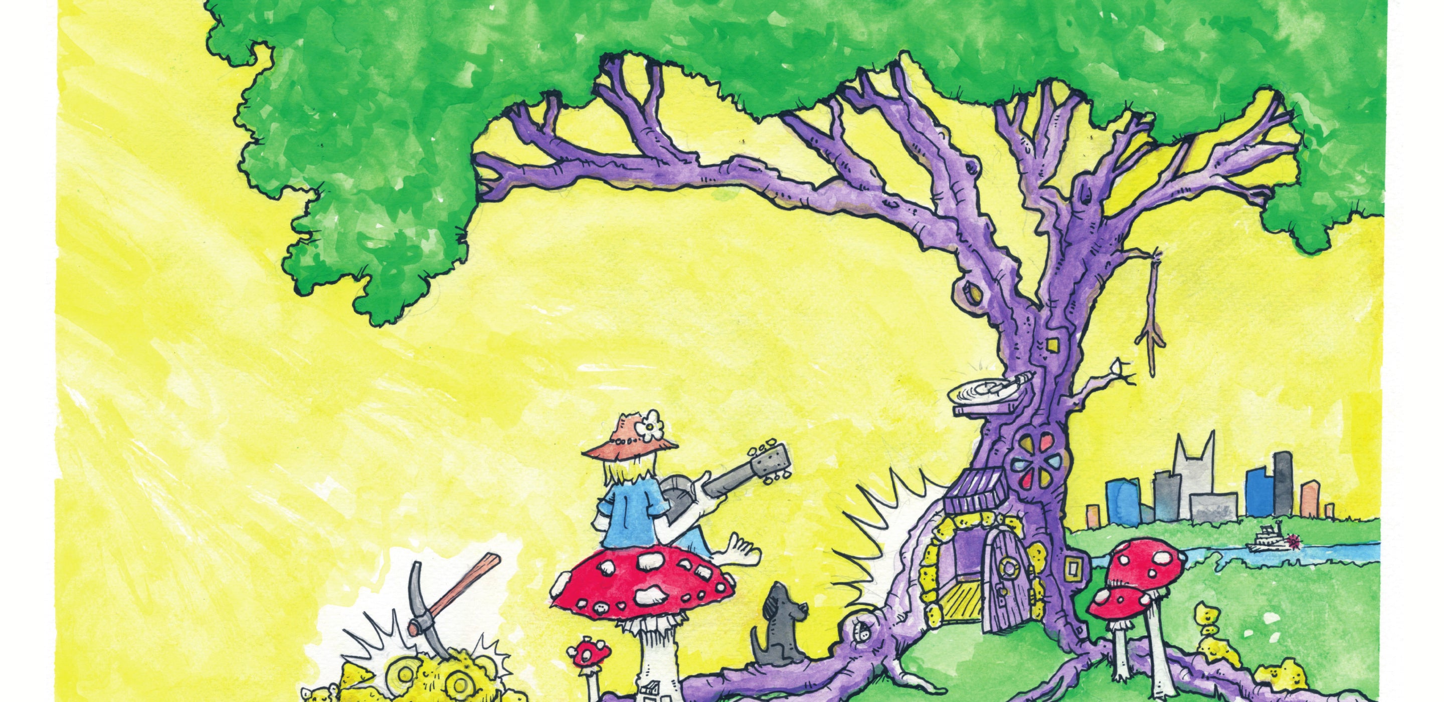 Solid Country Gold single artwork by Jon Griffin - the purple tree with Todd on a mushroom
