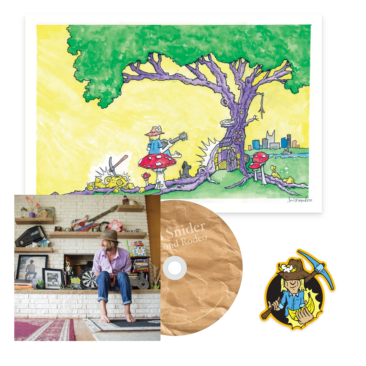 Kick-Ass Country Bundle with CD - Jon Griffin signed art print, Solid Country Gold Digger sticker and My Second Rodeo CD