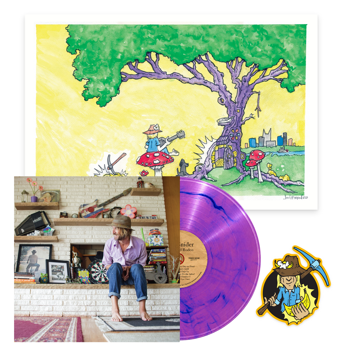 Kick-Ass Country Bundle with vinyl - Jon Griffin signed art print, Solid Country Gold Digger sticker and My Second Rodeo Deluxe Synthwave vinyl