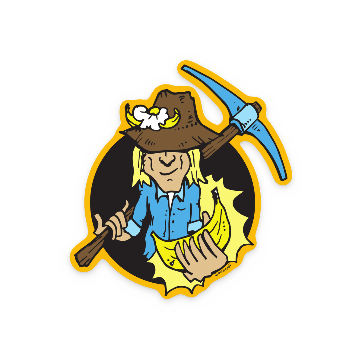Solid Country Gold Digger die-cut sticker, drawn by Jon Griffin